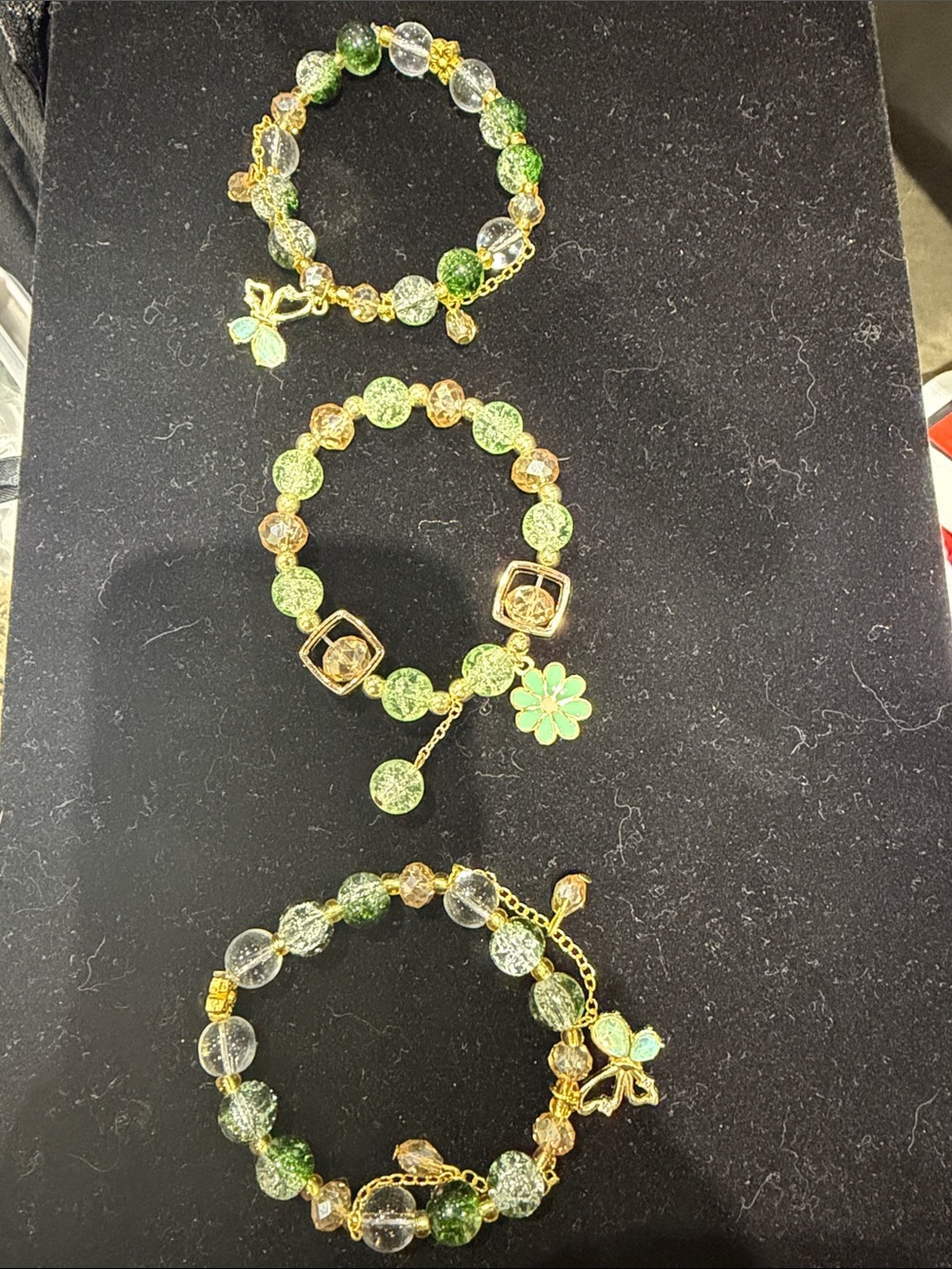 Gold tone Green and clear beaded Charm Bracelet - Women Jewelry